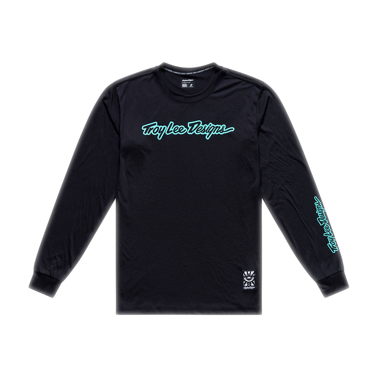 Playera manga larga para MTB Skyline Ride; Signature Black / Real Teal