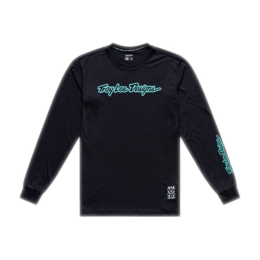 Playera manga larga para MTB Skyline Ride; Signature Black / Real Teal