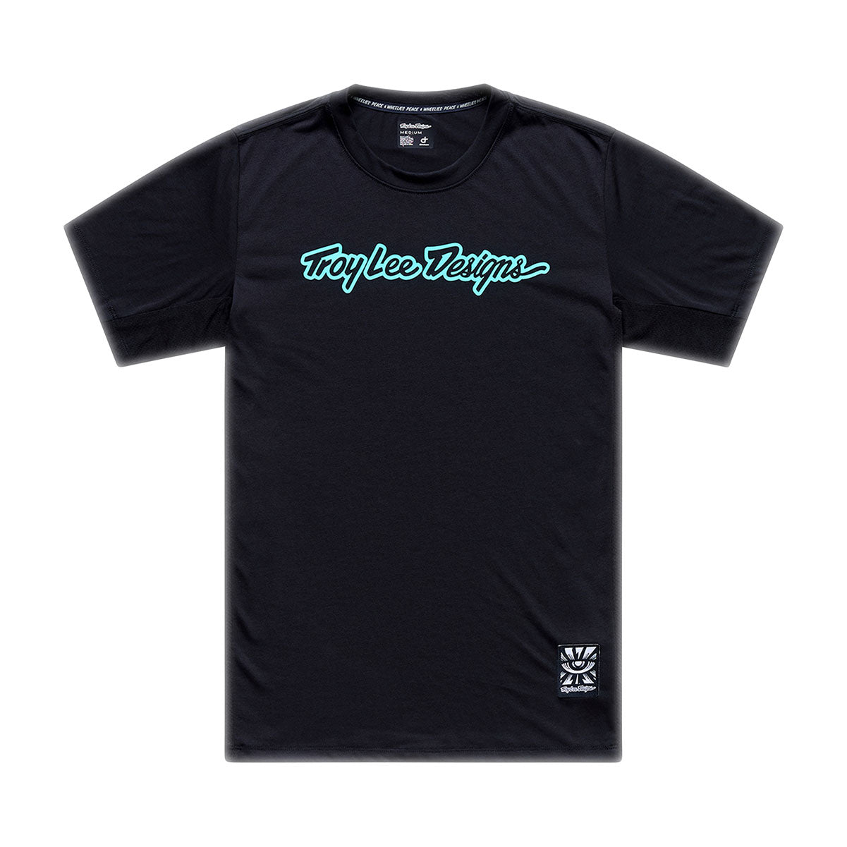 Playera manga corta para MTB Skyline Ride; Signature Black / Real Teal