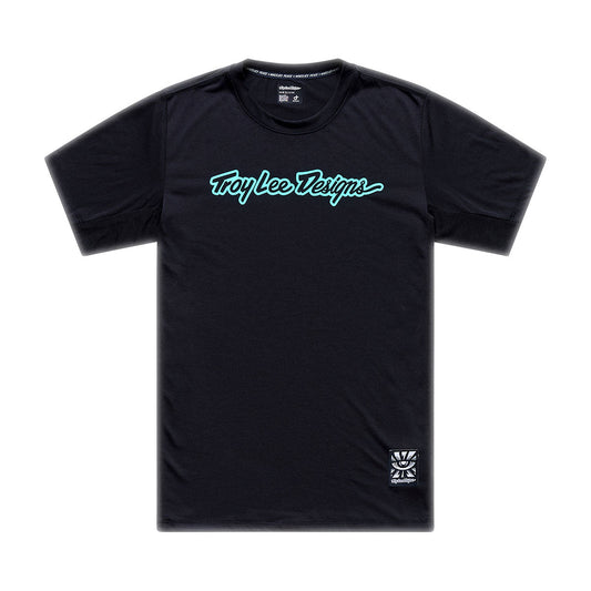 Playera manga corta para MTB Skyline Ride; Signature Black / Real Teal