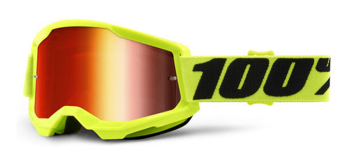 100% STRATA 2 Goggle Fluo/Yellow - Mirror Red Lens