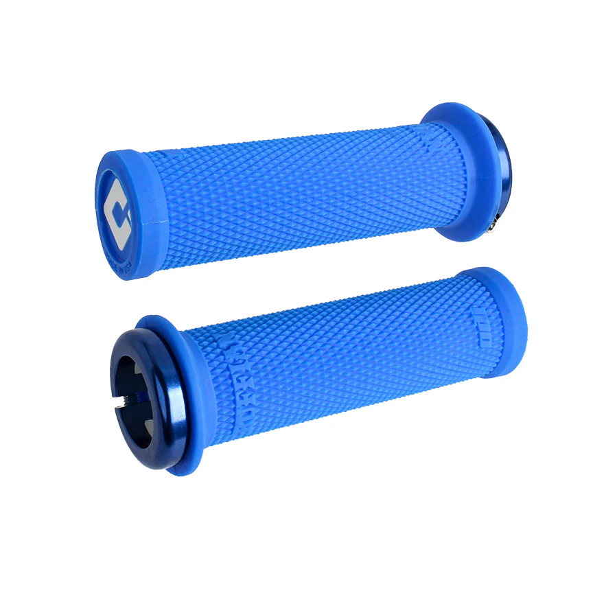 Puños Ruffian Mini, v2.1 Lock-On ,BMX , 29.5mm, Full Flange, Closed End ,110mm, Wht/Blue