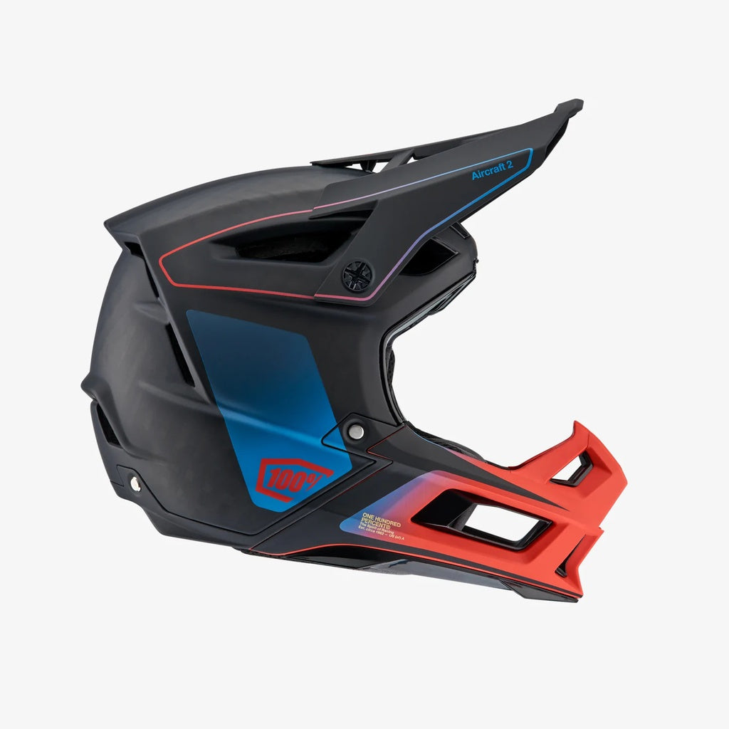 Casco 100% AIRCRAFT 2 Carbon Steel Blue/Neon Red fullface