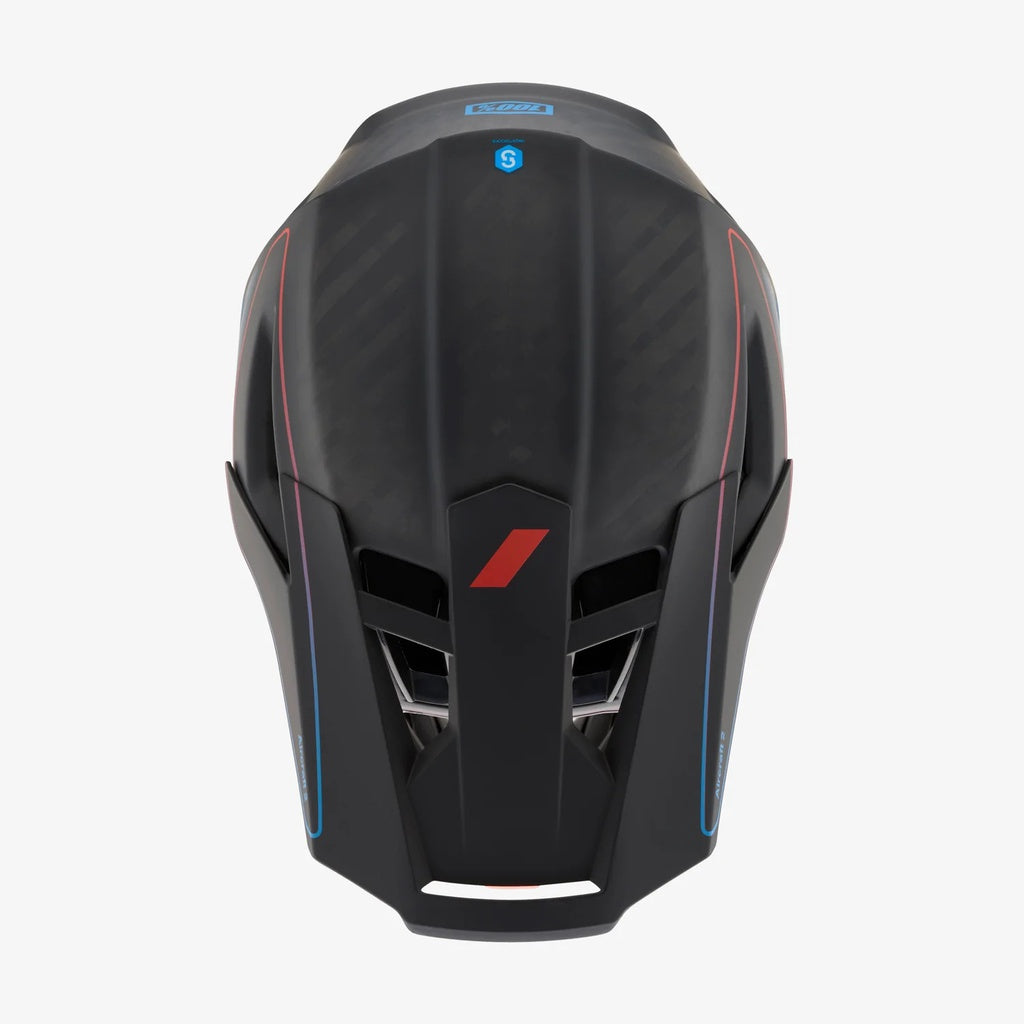 Casco 100% AIRCRAFT 2 Carbon Steel Blue/Neon Red fullface